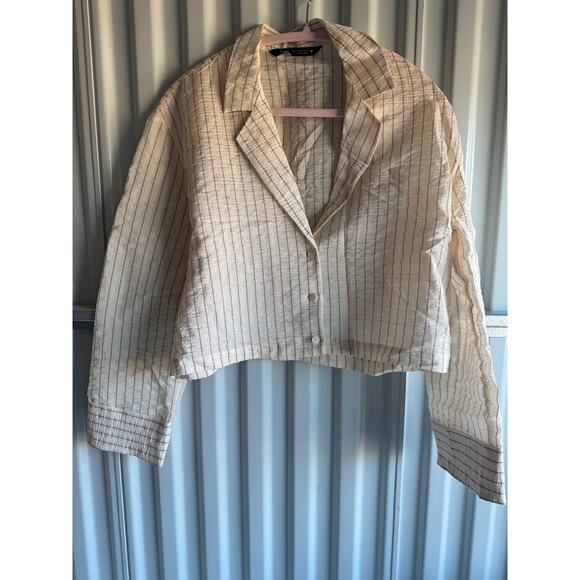 3 for $9 Zara Crinkle Cropped Top S Oversized Button Up - Picture 3 of 6